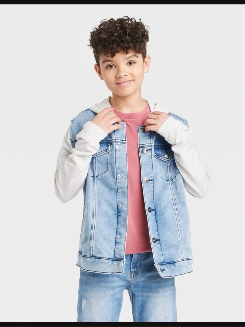 Art Class Light  Blue Denim Hooded Jacket for Kids - Medium 8
